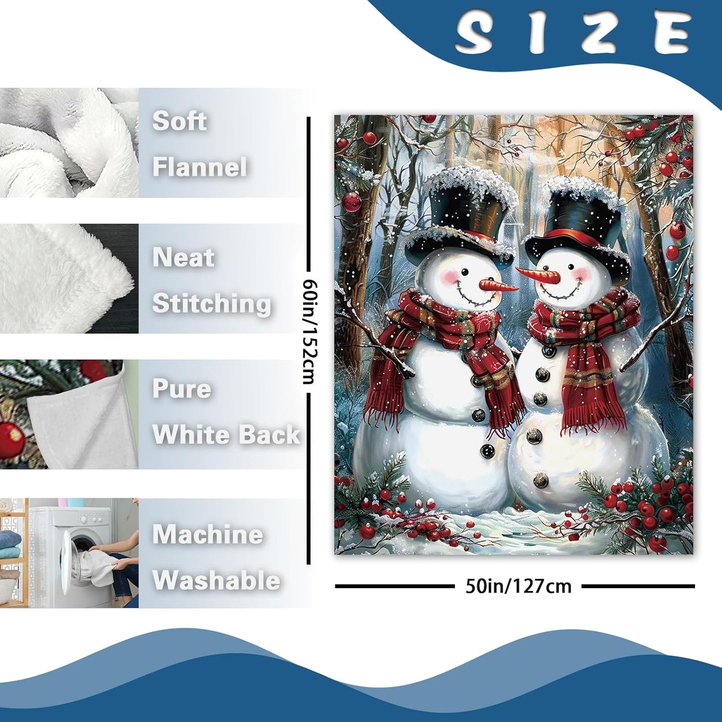 Winter Snowman Flannel Throw Blanket, for Kids Men Women, Forest Red Berry Soft Blankets for Bedding Sofa 50 x 60 Inches