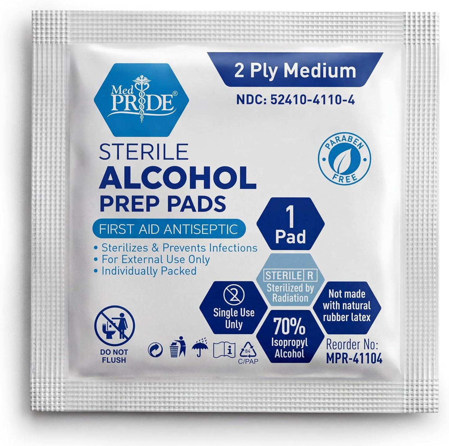 MED PRIDE Sterile Alcohol Prep Pads, Antiseptic, 70% Isopropyl, Individually Wrapped, Medical Grade 2 Ply Wipes (200 Count (Pack of 1) White)