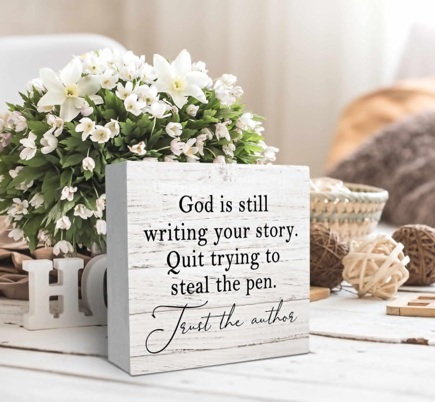 SRADMO God Is Still Writing Your Story, Prayer Room Decor, Christian Bible Verse Decor Wooden Box Sign For Home Office, Inspirational Signs Shelf Table Decorations