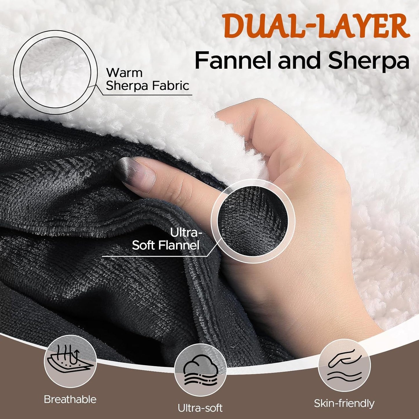 Electric Heated Blanket Throw 50"x60" - Soft Cozy Flannel & Sherpa Fabric Dual-Sided, 9 Heat Settings & 2-10 Hours Auto Off, Warming Heated Throw for Home Office, Machine Washable, Dark Gray