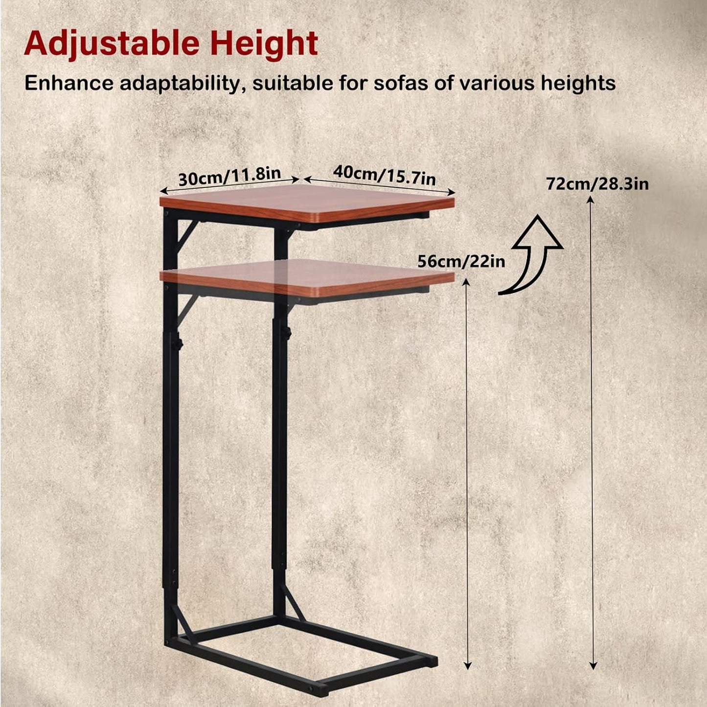 C-Shaped End Table, Small Side Table for Couch with Sturdy Metal Frame, Multi-Functional Sofa Table for Living Room, Bedroom, Bedside, Nightstand, Compact Accent Table - Brown