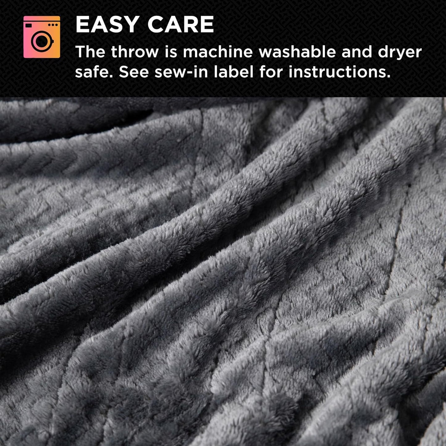 Brookstone Electric Heated Comfort Plush Herringbone Blanket w/ 10 Heat Settings - Adjustable Timer - Dryer Safe - Twin Blanket - Gray