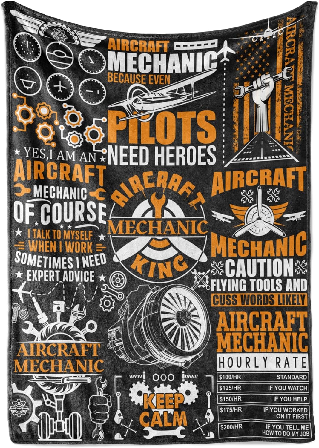 Aircraft Mechanic Gifts, Aircraft Mechanic Blanket Gifts for Men, Soft Flannel Blanket, 65 x 50 inches