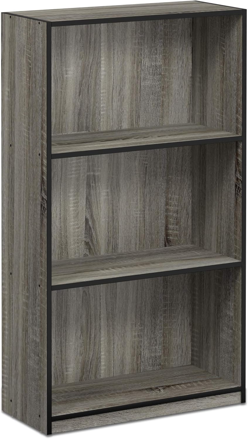Furinno BASIC Book Shelf, 3-Tier Modern Bookshelf, Bookcase with Open Shelves, 9.3 x 21.8 x 39.5, for Living Room, Bedroom, Home Office, French Oak/Black