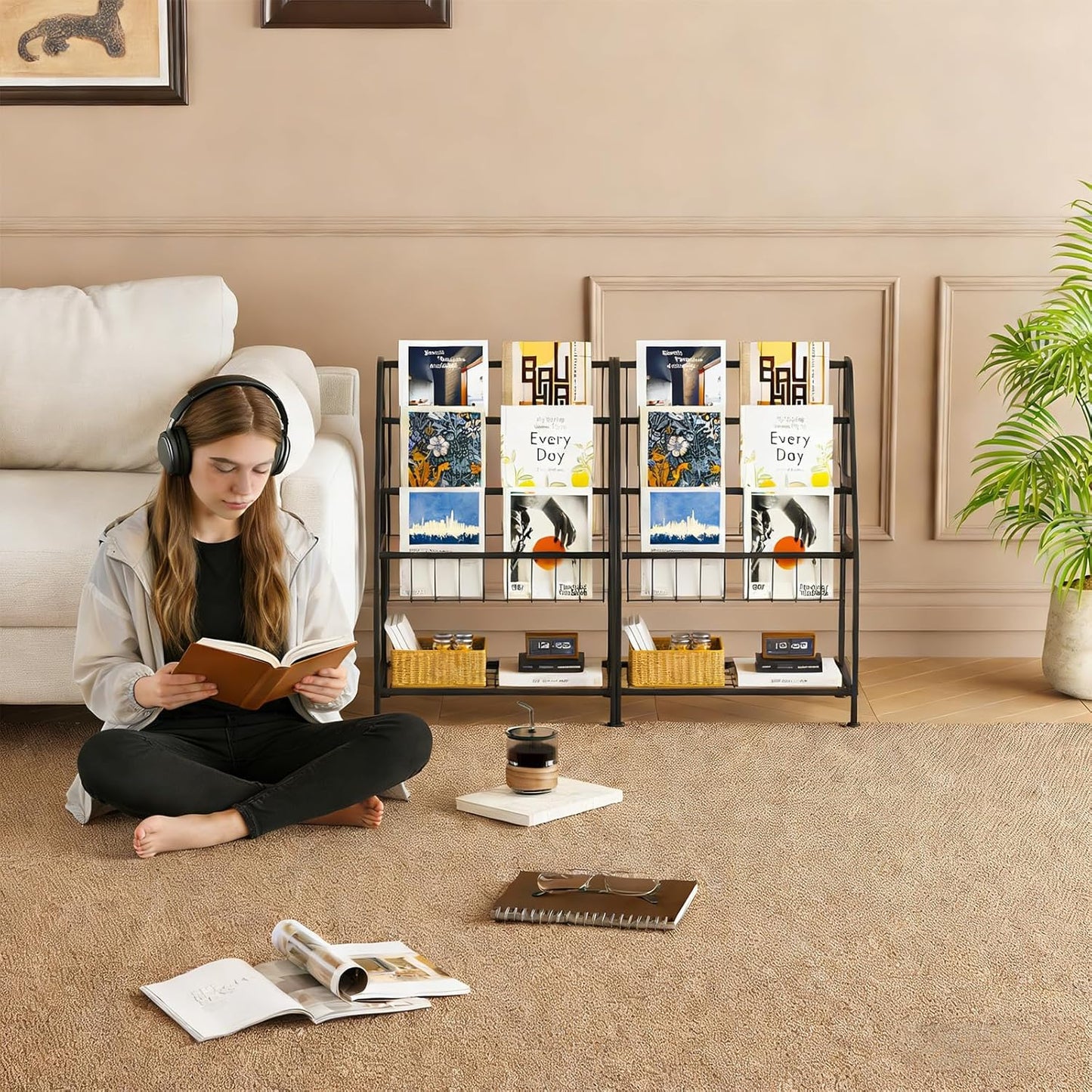 Bookshelf Small Metal for Storage 9.8" D x 17.7" W x 25.6" H, Short Book Shelf for Display and Storage, Ladder Bookcase for Home Office, Black