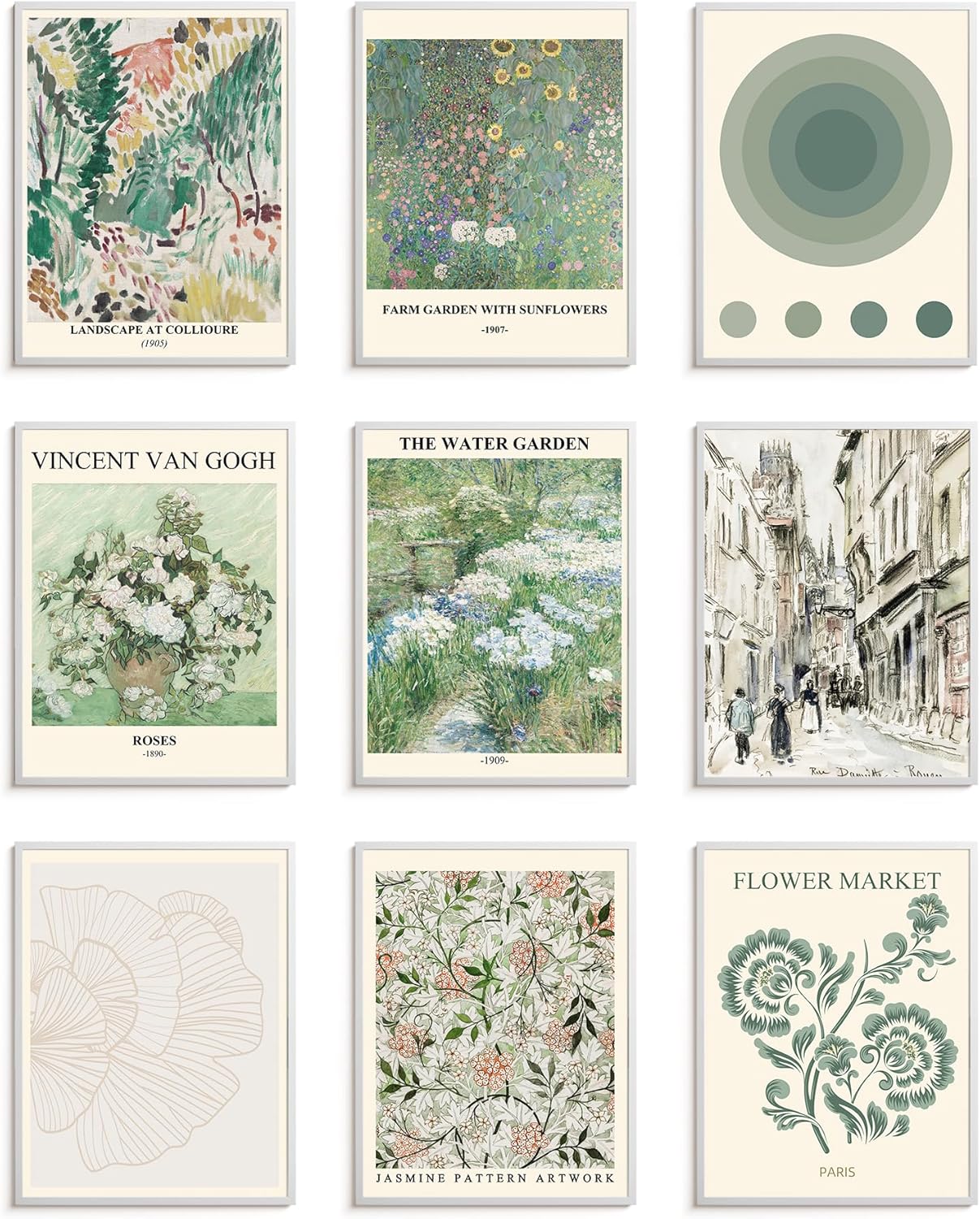 ZYLORI Sage Green Wall Art Set of 9-11x14 Unframed Vintage Floral Botanical Posters, Aesthetic Room Decor Prints for Bedroom, Living Room, Bathroom