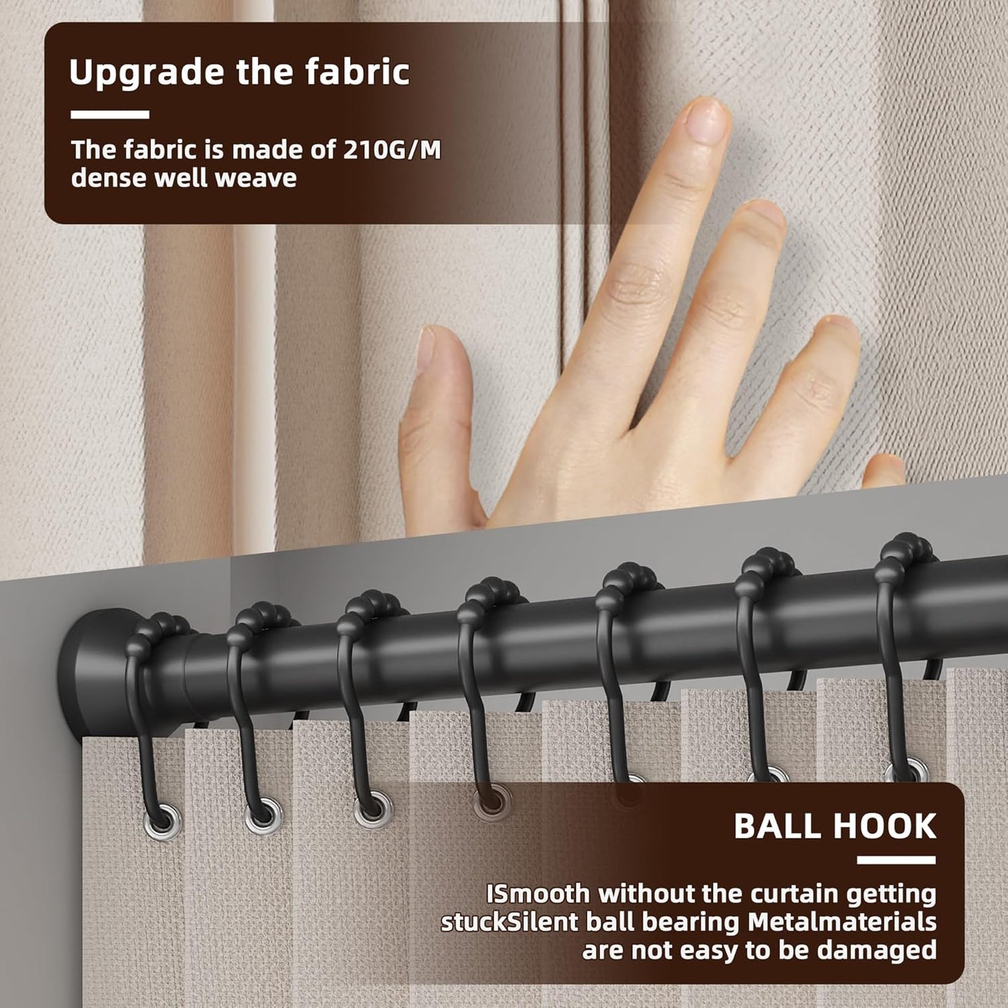 Folding Room Divider Curtain – Lightweight Draping Bedroom Privacy Curtain, Window and Bed Separator with Hooks and Tie-Back (Cream Color, W98*H95inch)