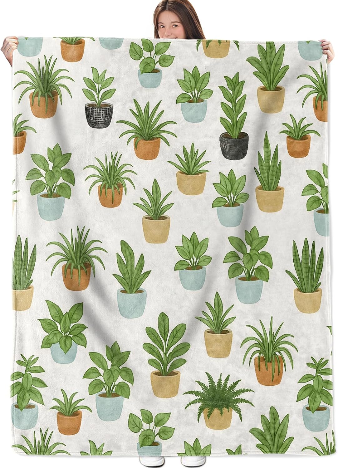 Fresh Potted Plant Blanket, Botanical Flannel Throw, Soft Cozy Lightweight Throws Blankets for Women Kids Girls, Minimalist Home Decor for Sofa Couch Bedroom Home, 60x50 Inch