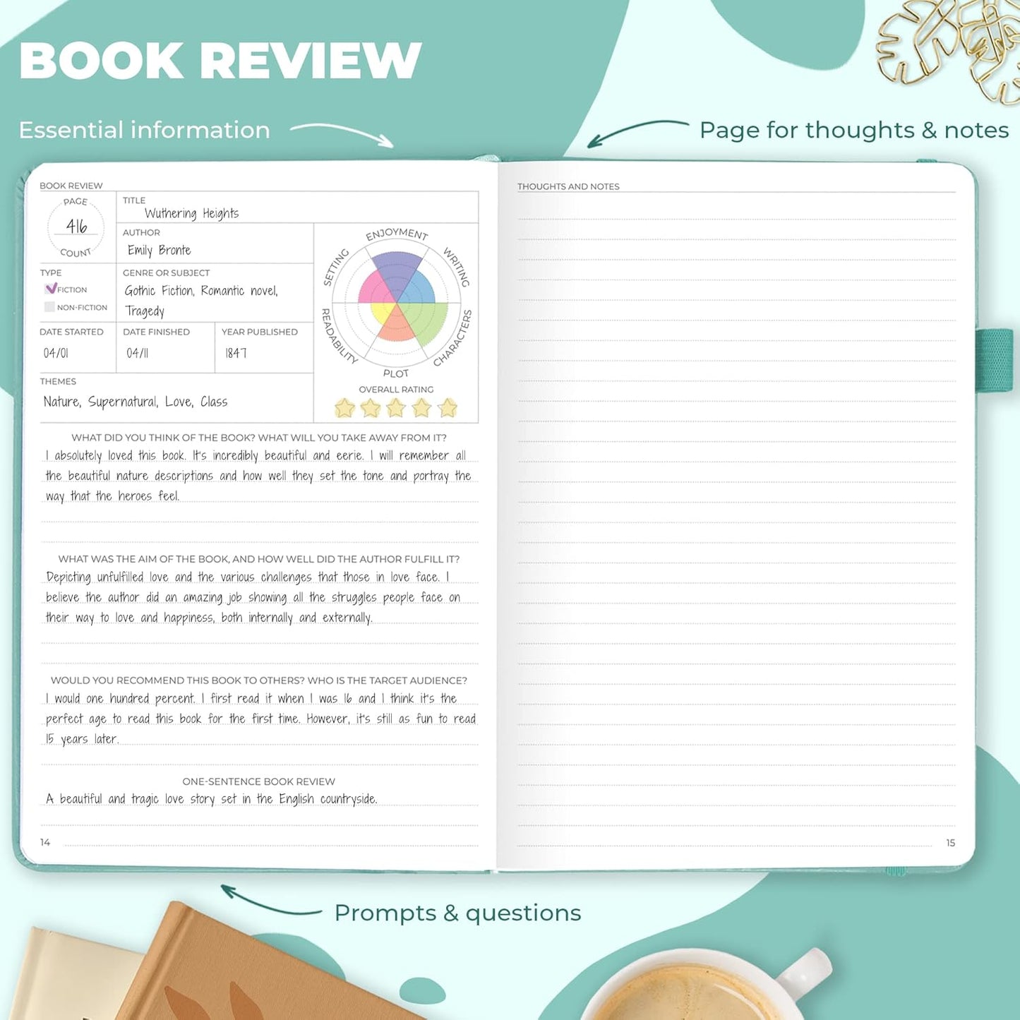Clever Fox Reading Journal – Book Review Log – Gift Accessories for Reading Lover – Book Journal for Kids & Adults – A5, 5.8”x8.3” (Mint Cream)