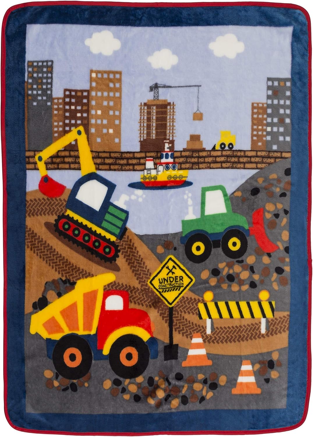 EVERYDAY KIDS Toddler Throw Blanket - 30" by 40" - Under Construction - Super Soft, Plush, Warm and Comfortable