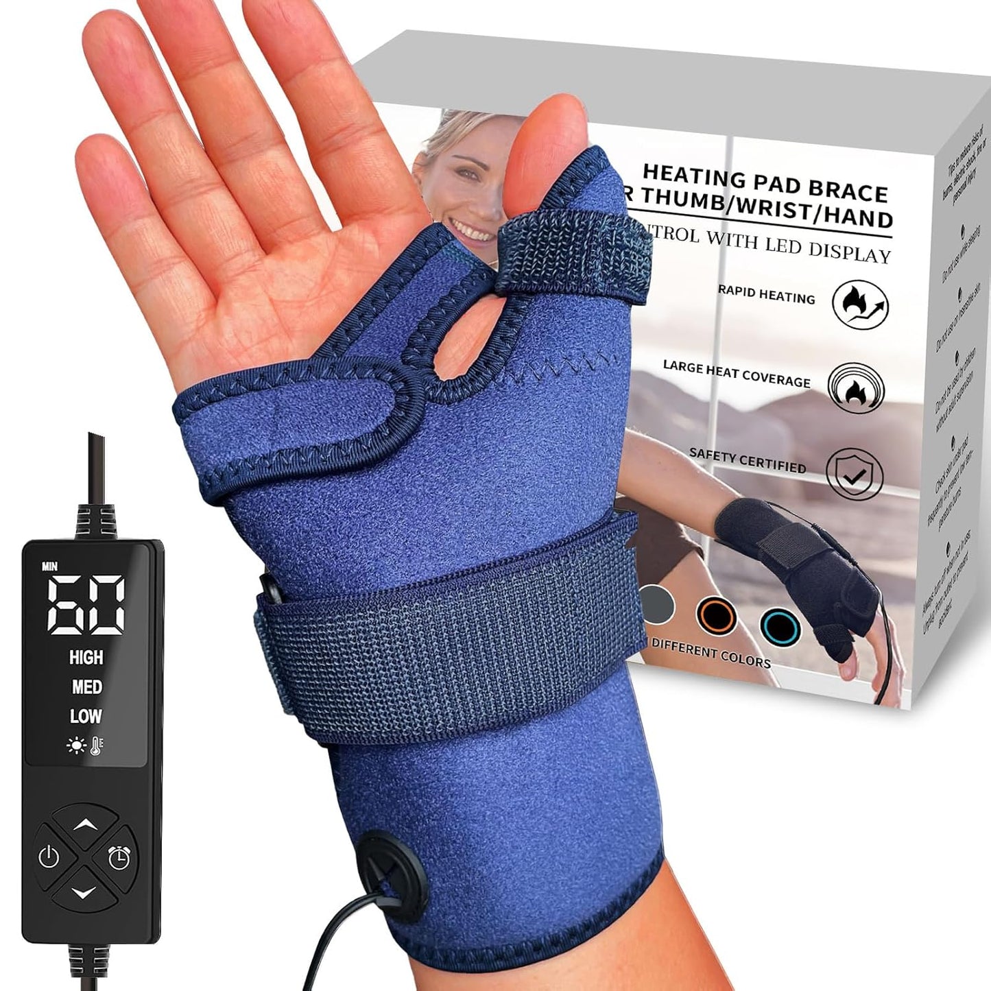 Hand Heating Pad for Arthritis and Tendonitis, Heated Wrist Wrap Thumb Brace for Carpal Tunnel Relief with 3 Heat & 5 Timer Settings for Left & Right Hand (L/XL)