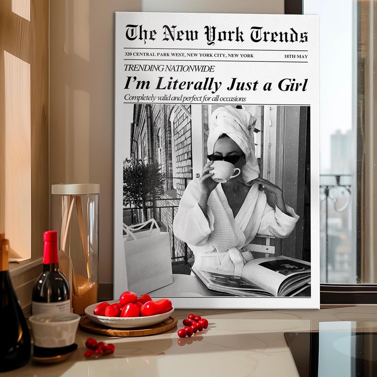 Vintage Black White Newspaper Wall Art I'M Literally Just A Girl Poster Feminist Shopping Girl Canvas Print Wall Decor For Dorm Room Bedroom Bathroom 12X18 in Unframed