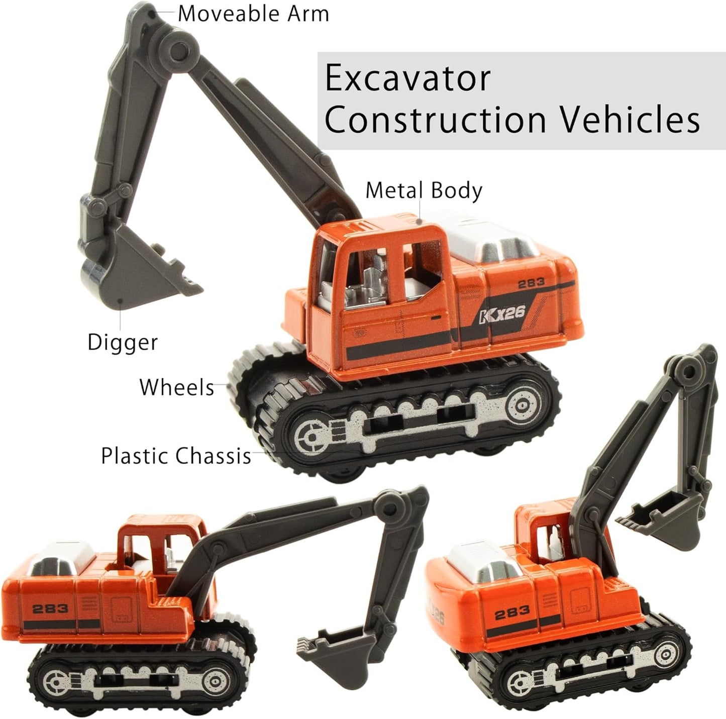 BenRich 6 Pcs Mini Die Cast Toy Set 1/64 Scale Alloy Construction Model Vehicles - Excavator, Dump Truck, Bulldozer, Forklift, Mixer Truck, Road Roller Toys Car for Boys Girls Birthday Present