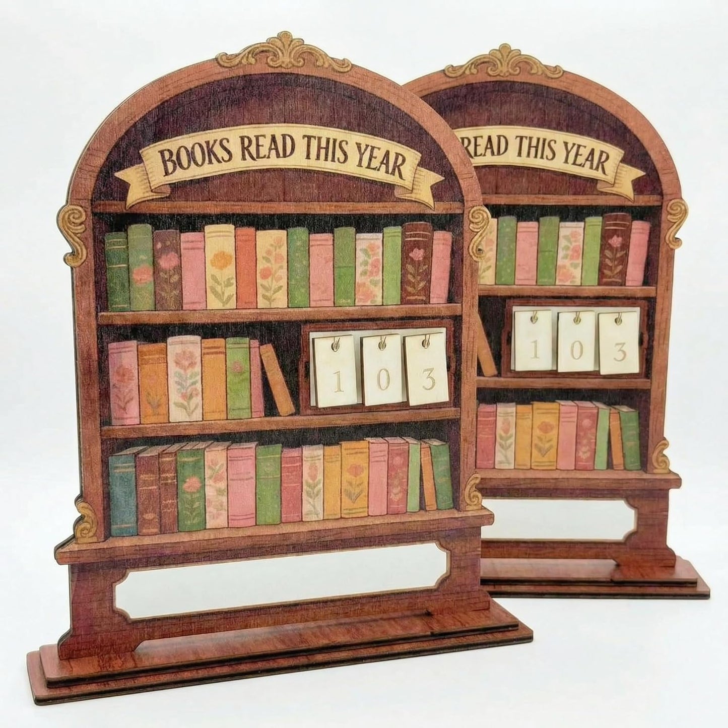 2 Pack Books Read This Year Counter, 9.8" Wooden Book Tracker for Bookshelf Decor, Aesthetic Bookish Gifts for Book Lovers Women, Bookworm Accessories, Book Club & Stocking Stuffers