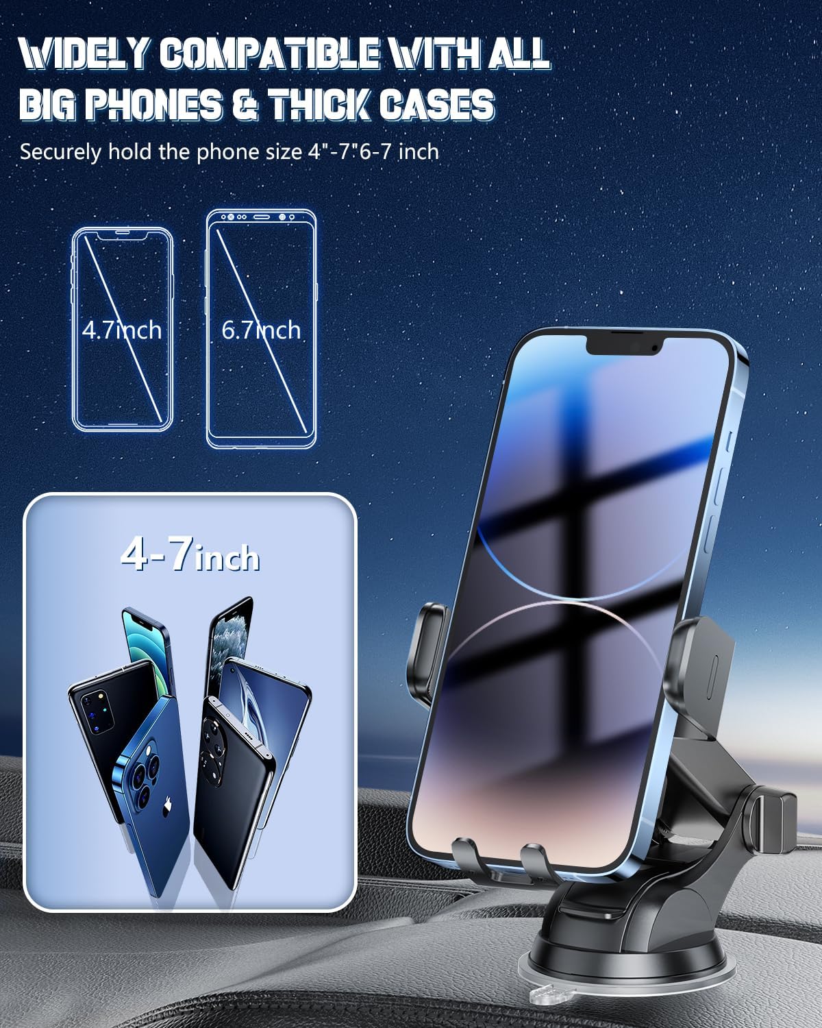 Wireless Car Charger, Fast Charging Phone Holder 3 in 1 Phone Mount Auto Clamping Car Accessories Compatible with iPhone 17 16 15 14 13 12 11 Xs XR, Samsung S23 Ultra S22 S21 S20/S10+ S9+ Note 9