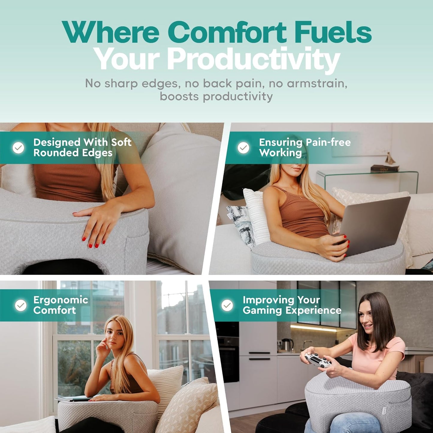 Memory Foam Reading Pillow with Arm Rests & Pocket | Lap Desk for Laptop, Reading and Relaxing on Bed, Couch, or Floor, Armrest and Gaming Pillow – Ideal for Ultimate Comfort and Support