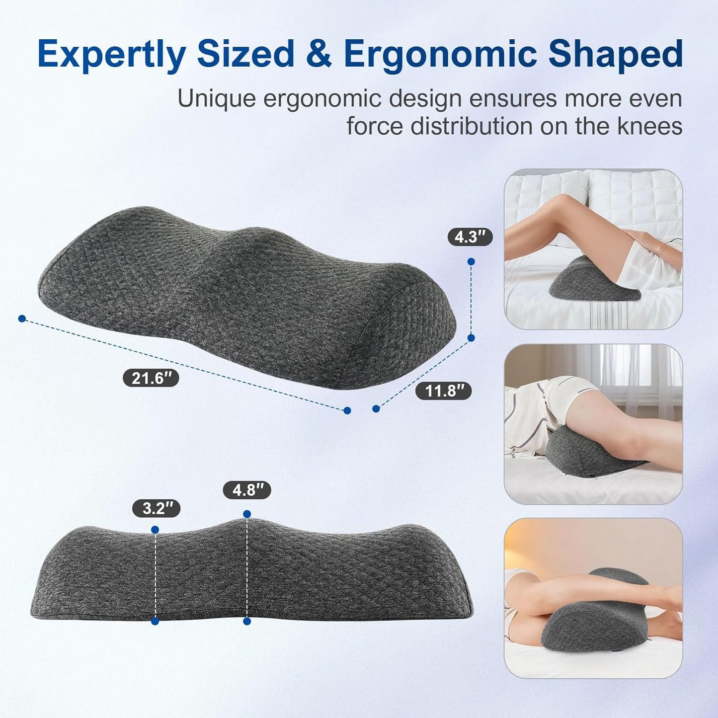Ergonomic Knee-contouring Wedge Pillow for Back Sleeping, Memory Foam Bolster Pillow for Muscle Relaxation, Sleep Improvement, Knee Support, Leg Elevation， Skin-friendly Air-Layer Fiber(Dark Grey)