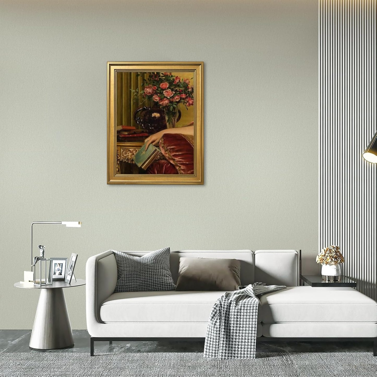 Gold Framed Large Wall Art Mid Century Victorian Floral Wall Decor Vintage Book Flower Canvas Print Oil Painting Renaissance Still Life Artwork Rococo Baroque Poster for Living Room 24x36inch