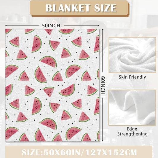 Summer Pink Watermelon Soft Throw Blanket All Season Warm Blankets Lightweight Flannel Throws Blanket for Living Room Bed Couch 50"x60"
