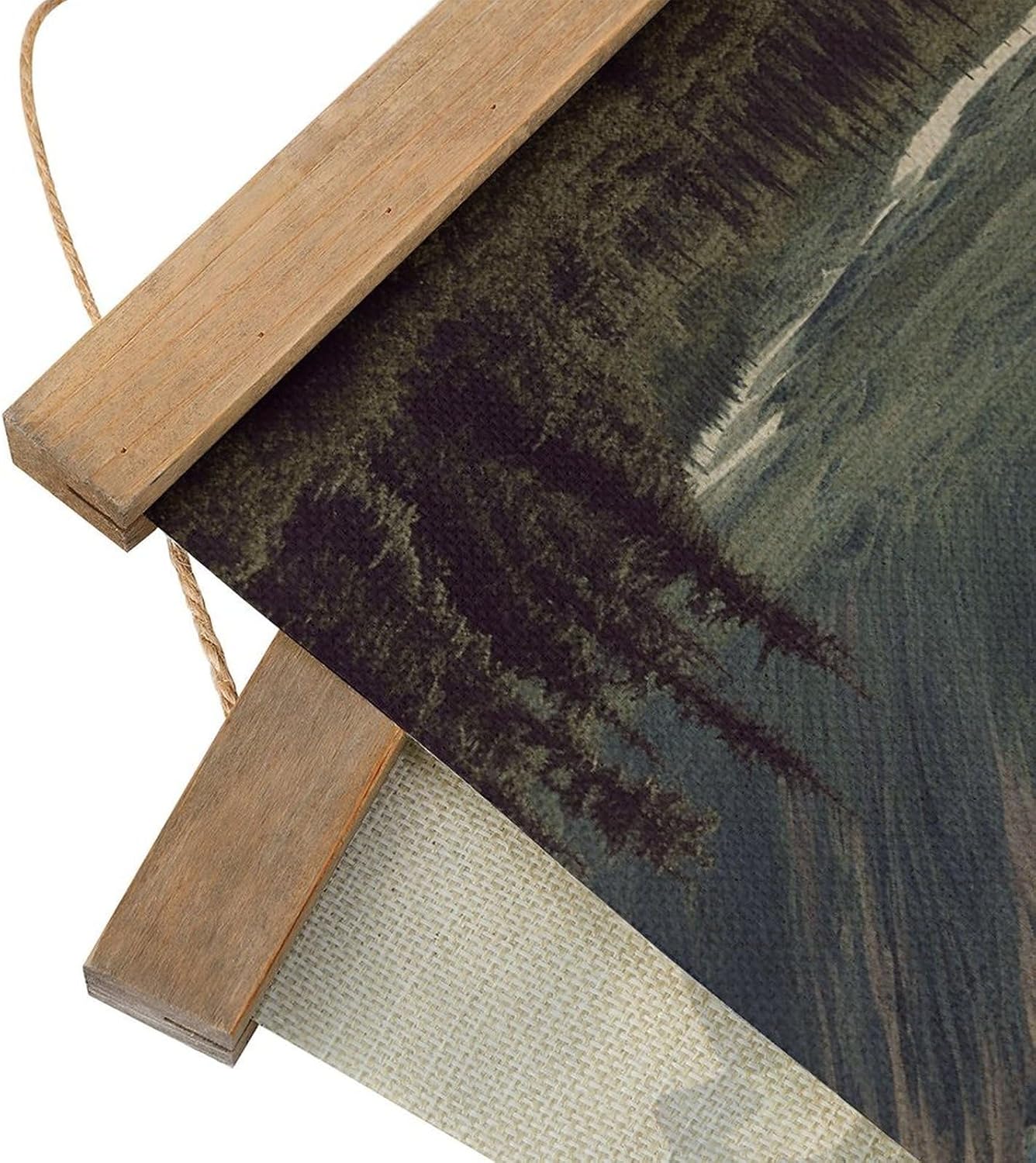 Vintage Alaska Mountains Poster with Wooden Frame Personalized Linen Hanging Scroll Painting Rustic Wall Hanging Illustrative Modern Artwork Decor for Home Living Room Bedroom Office