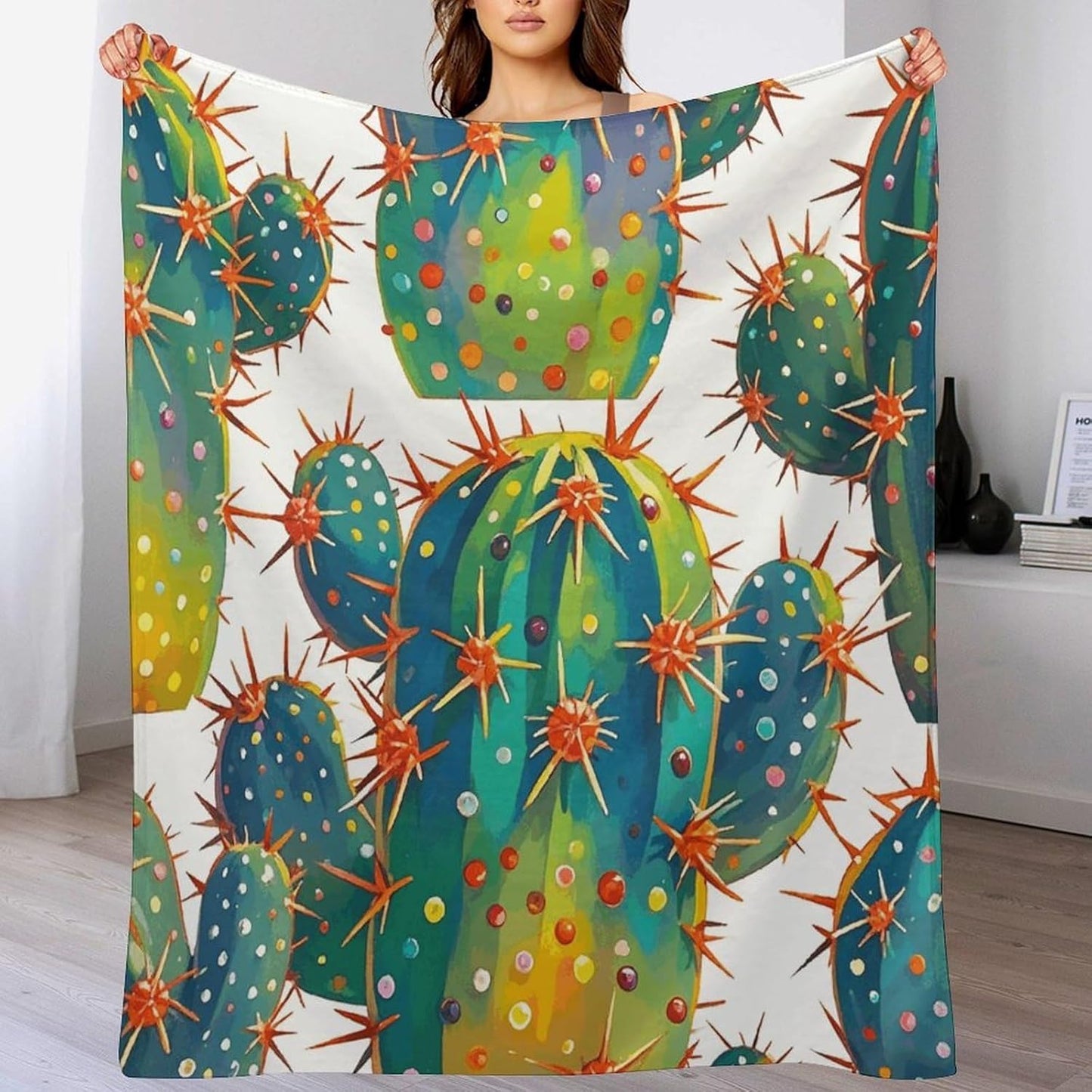Cute Cactus Seamless Illustration Blanket Super Soft Lightweight Throw Blanket Cute Cozy Warm Bed Blanket Decorative Fuzzy Blanket All-Season Home Decor Gift for Sofa Couch Living Room 50"*60"（130*150