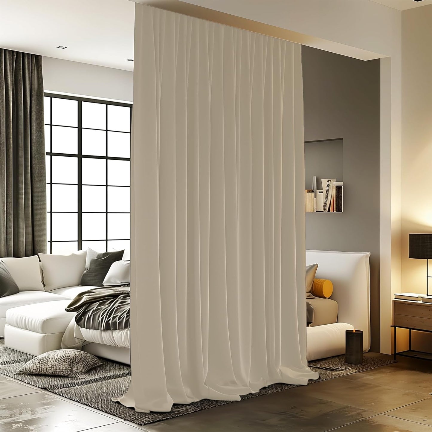 Room Divider Curtains with Ceiling Track, 95% Blackout Heavy Curtains Noise Reduction Privacy Curtain System Kits, 8.3 ft Wide x 7 ft Tall, Cream Beige, 1 Panel