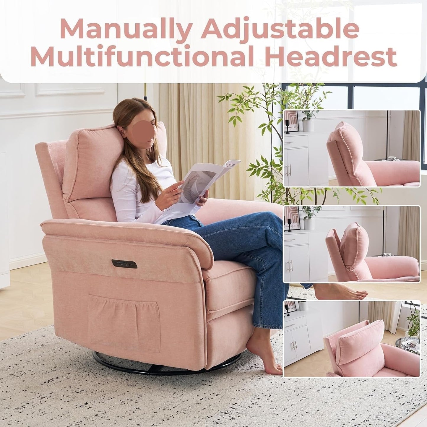 Oversized Power Glider Recliner Chair with 8 Point Massage and Lumbar Heating Function Manual Adjustable Headrest Electric Recliners Chairs for Home