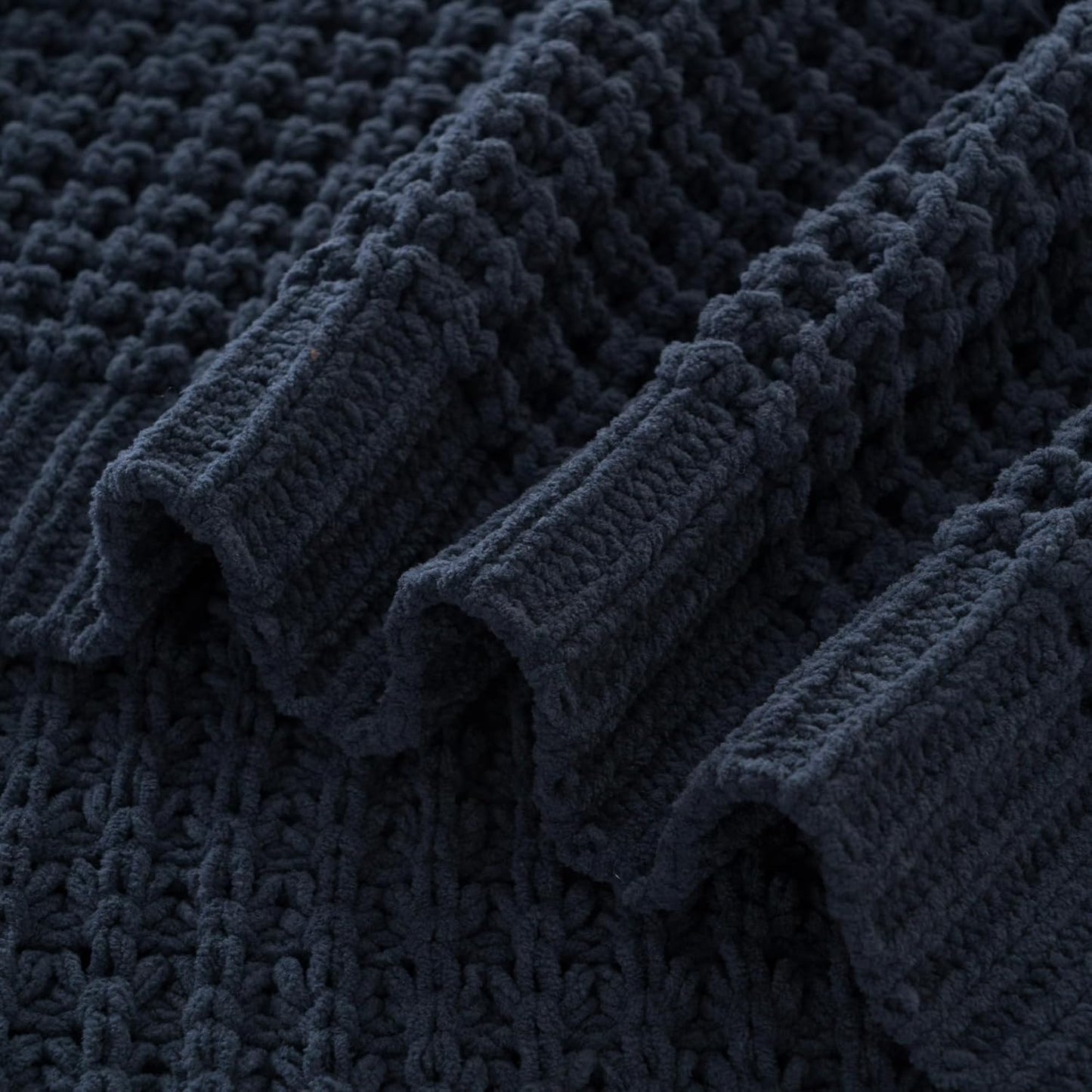 Bunnikins & Clover Navy Blue Throw Blanket for Couch, Knitted Blue Blanket Throw 50''x60'', Super Soft Waffle Navy Throws for Chair Sofa Home Decor