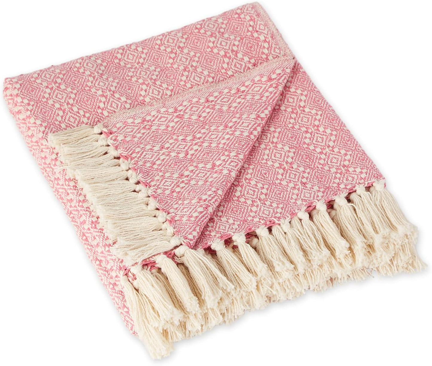 DII Diamond Stitch Woven Throw, Organic Modern, 50 x 60, Rose