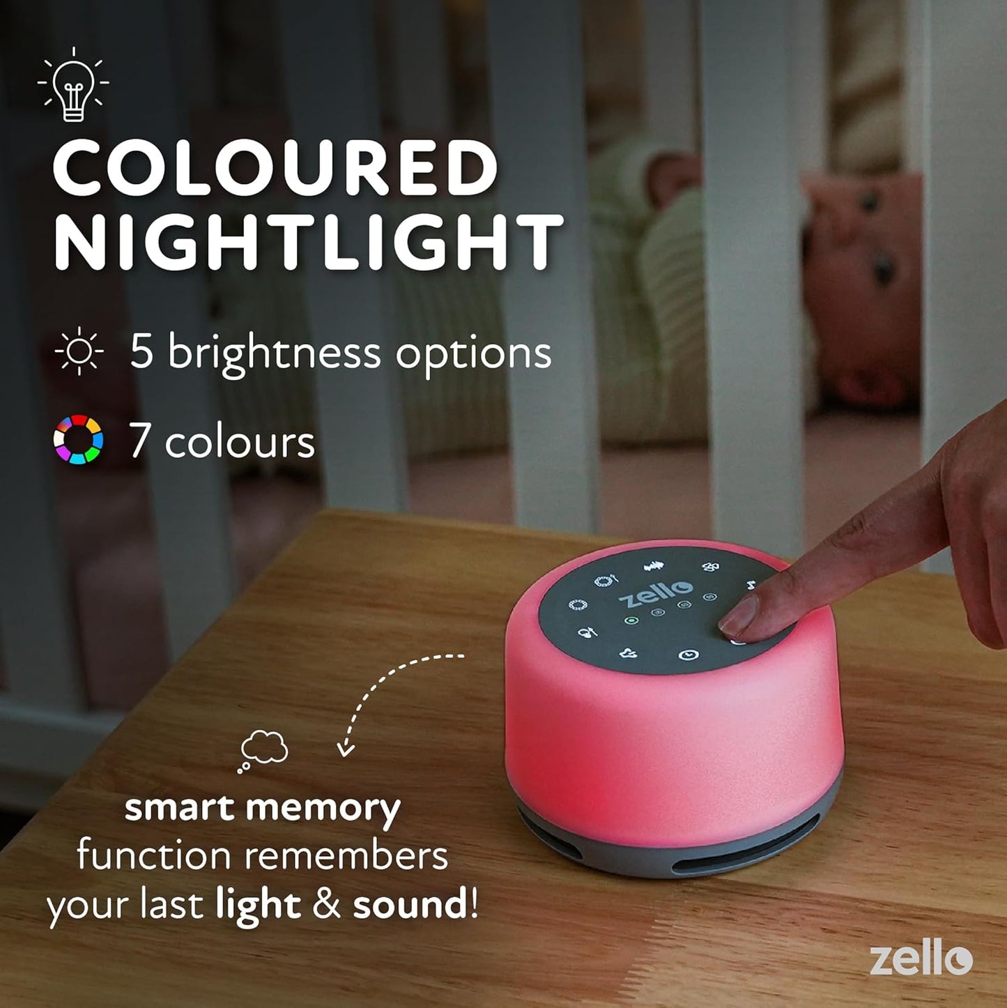 Zello | Original White Noise Machine for Babies & Adults | 30 Sounds | 7 Colour Night Light | Sleep Timer | USB Rechargeable | White Noise Machine Baby | Sleep Aid