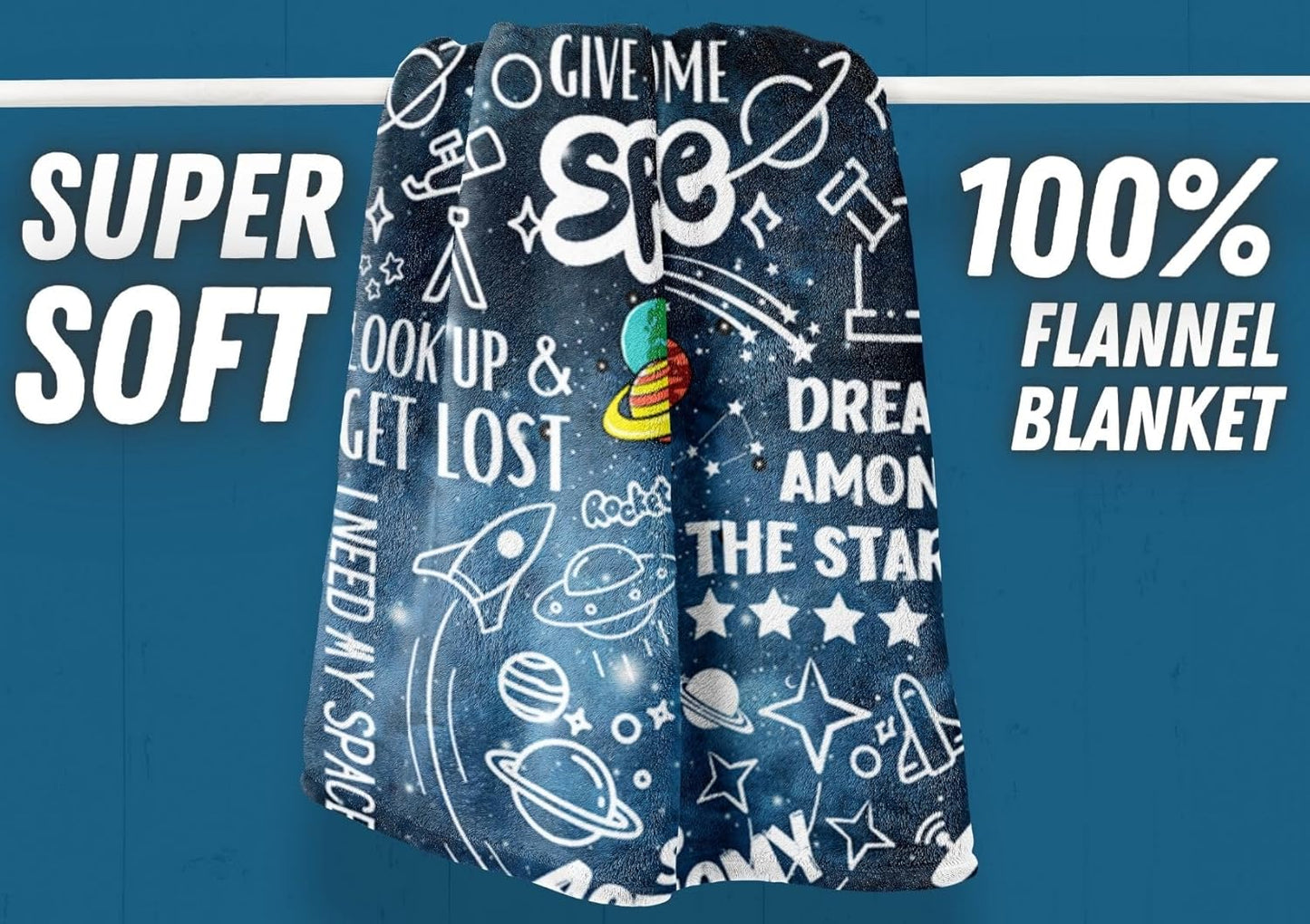Space Gifts Blanket Astronomy Astronaut Flannel Plush Throw for Space Lovers (50"x 65")