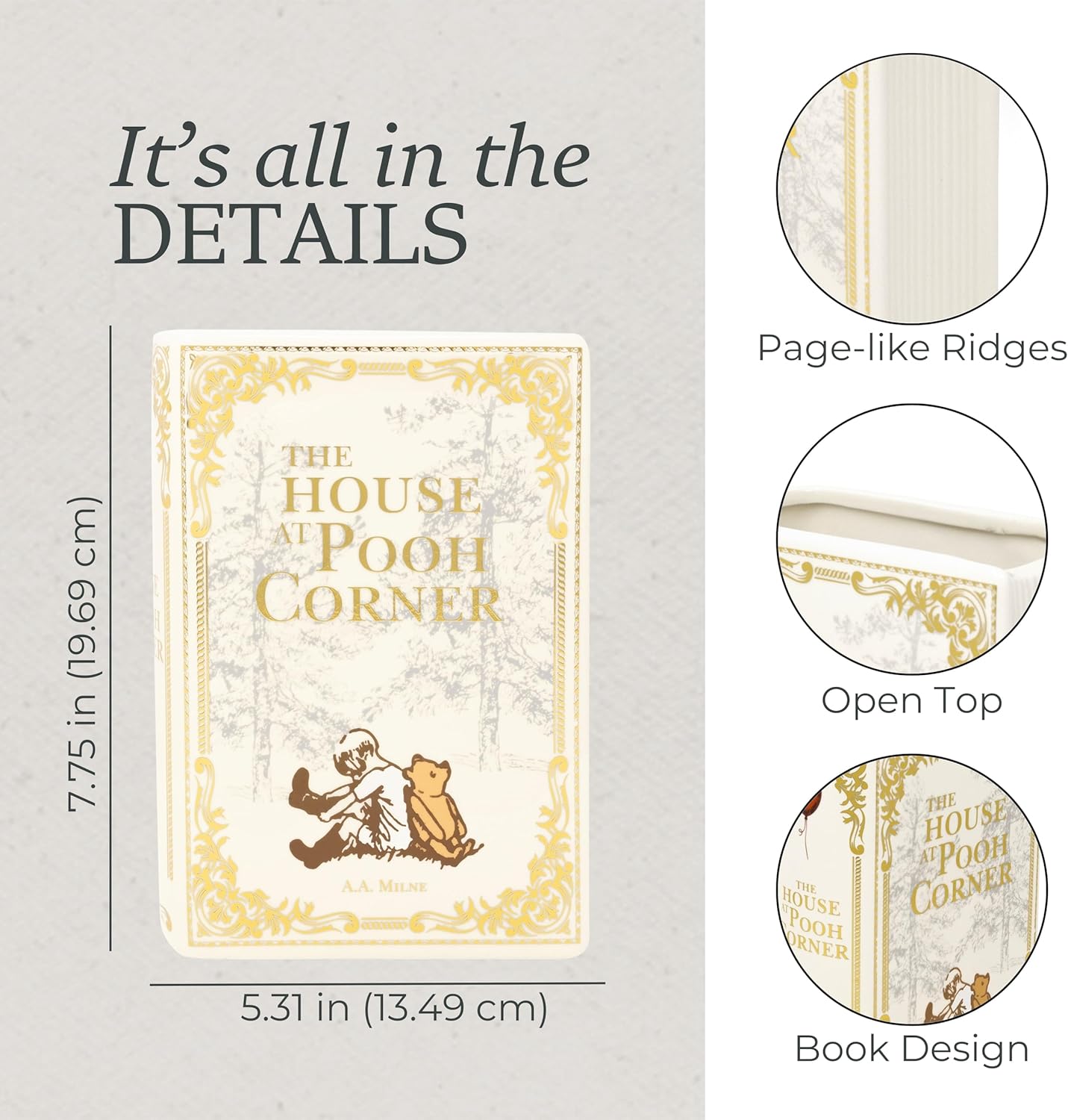 Steel Mill & Co Original Book-Shaped Decorative Vase, Ceramic Vases for Home Decor, Cute Bookshelf Decor, Unique Vase for Book Lovers (Large - The House at Pooh Corner)