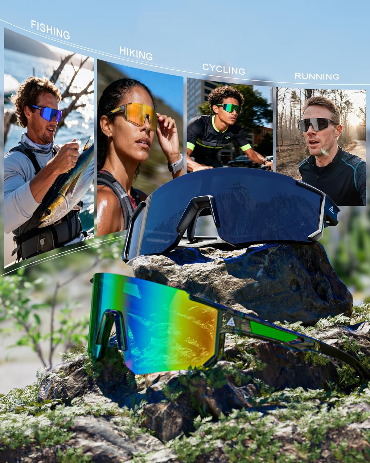 Polarized Sports Sunglasses for Men Women, UV400 Protection Mens Sunglasses Wrap Around Sun Glasses for Cycling Running