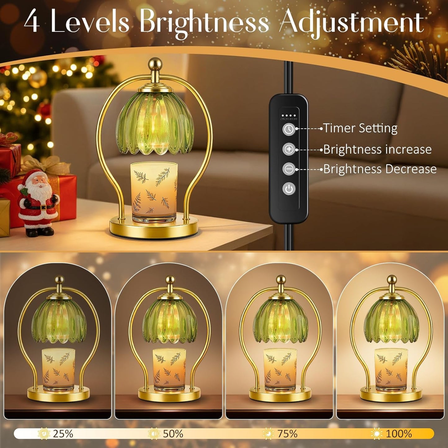 COTTHOS Candle Warmer Lamp, Dimmable Candle Warmer with Timer, Vintage Candles Wax Warmers for Jar Candles Christmas Birthday Gifts for Women Mom, Home Decor for Bedroom Living Room, Gold Green