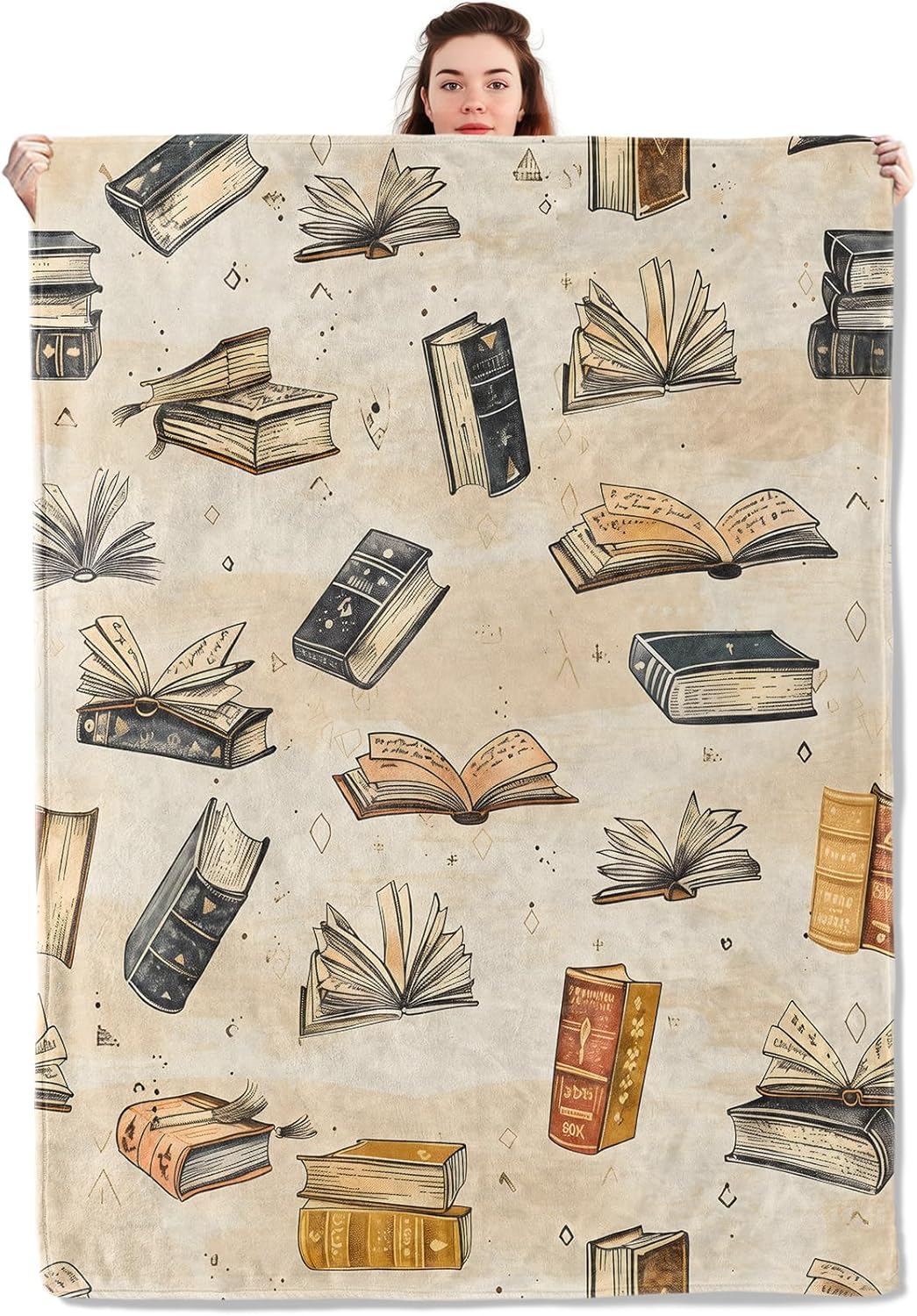 Vintage Book Blanket Lightweight Blankets Gifts for Books Lover Flannel Throw with Literary Reading Printed for Sofa, Bed, Travel, Picnic, Camping, Office, Retro Decor Throws 60x50 Inch