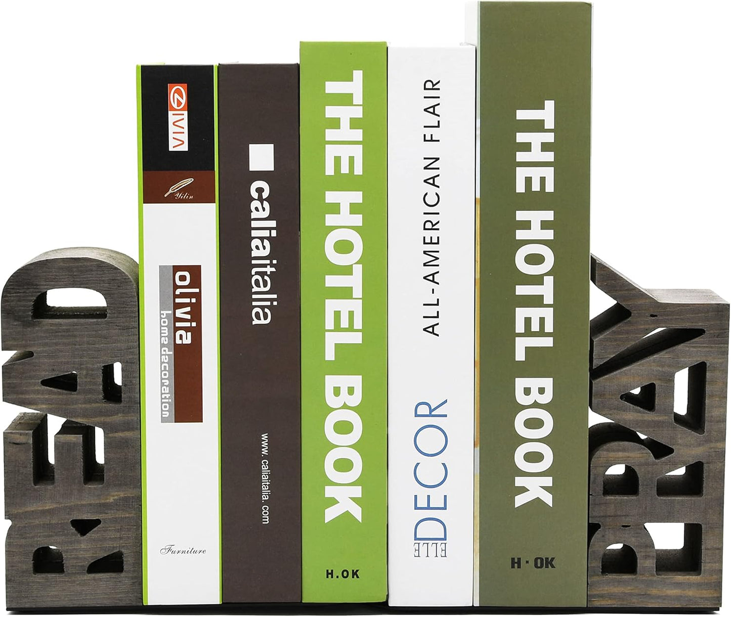 OwlGift Rustic Gray Wood Read & Pray Block Word Bookends, Unique Appearance Design, Home Office Decorative Book Stand, 1 Pair