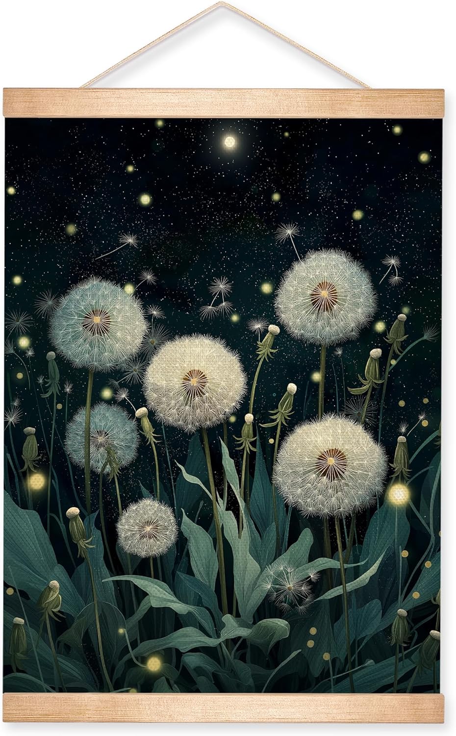 HEYJEEPER Dreamy Dandelion Wall Art, Night Botanical Firefly Linen Poster, Whimsical Nature Aesthetic Artwork Wall Hanging Decor for Living Room or Meditation Space,Calm Home Decor Gift 14x18inch (Dandelion)