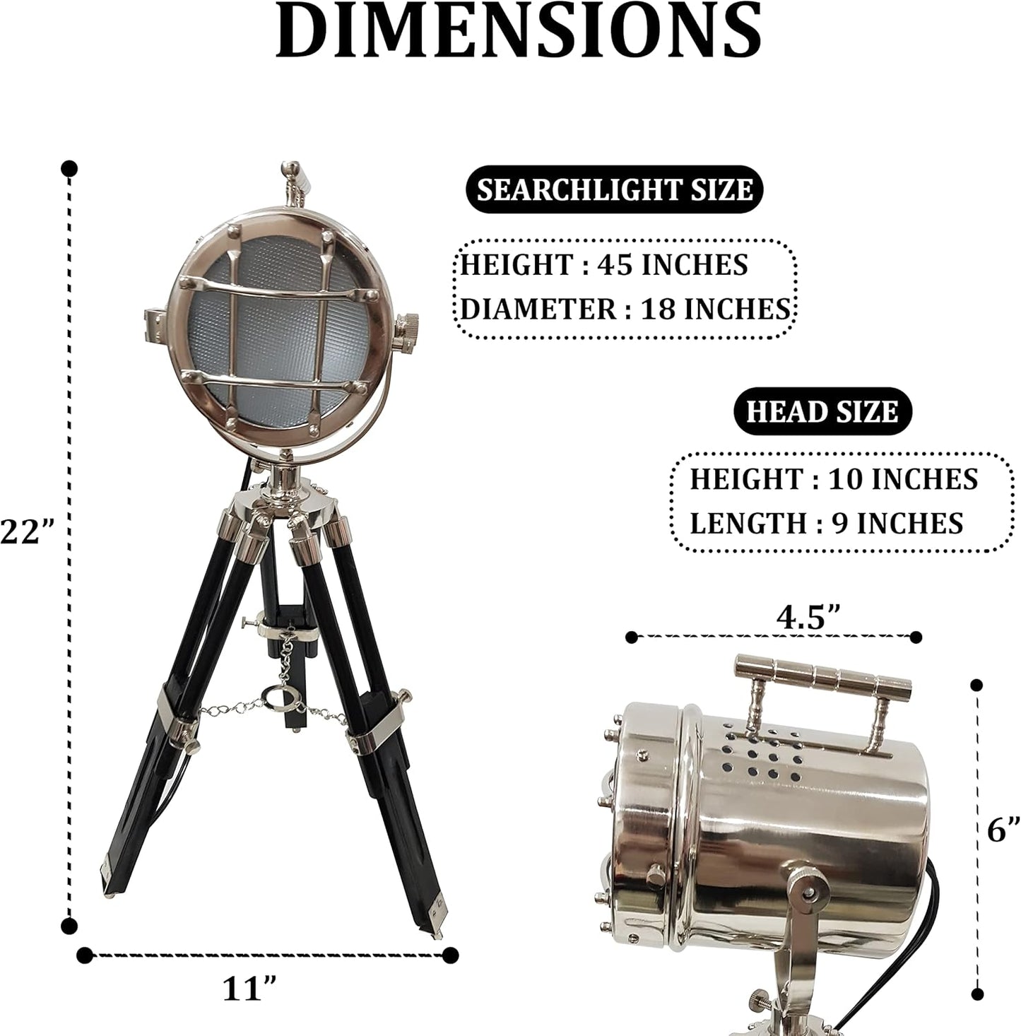 collectiblesBuy Nautical Desk Lamp with Black Wooden Tripod – 22 Inch Adjustable Nickel Finish LED Spotlight Searchlight Vintage Maritime Table Decor for Home Office
