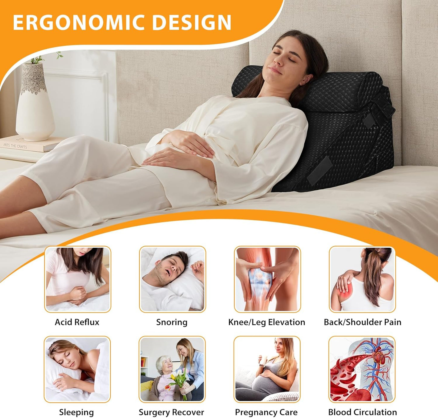 3PCS Wedge Pillow Set for After Surgery, Adjustable 9&12 Inch Bed Wedge Pillow for Sleeping, Incline Pillow Wedge for Headboard, Post Surgery, Acid Reflux, Neck&Back Support, Plush Black