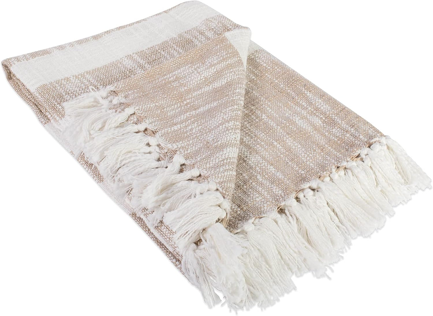 DII Mid-Century Modern Slub Stripe Woven Throw, Taupe, 50x60