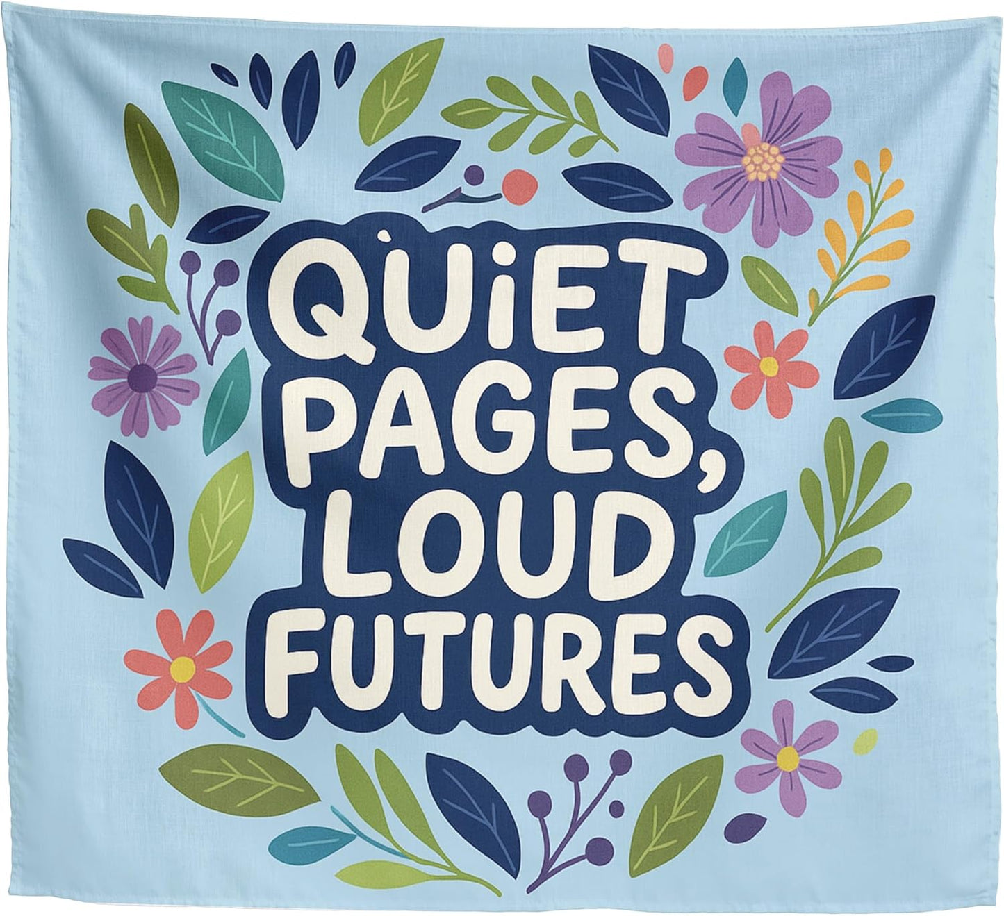 Elmsfell Reading Corner Tapestry for Classroom – Quiet Pages Loud Futures Motivational Wall Art, Boho Floral Library Decor for Elementary School & English Teacher Gift (50x60 Inch)