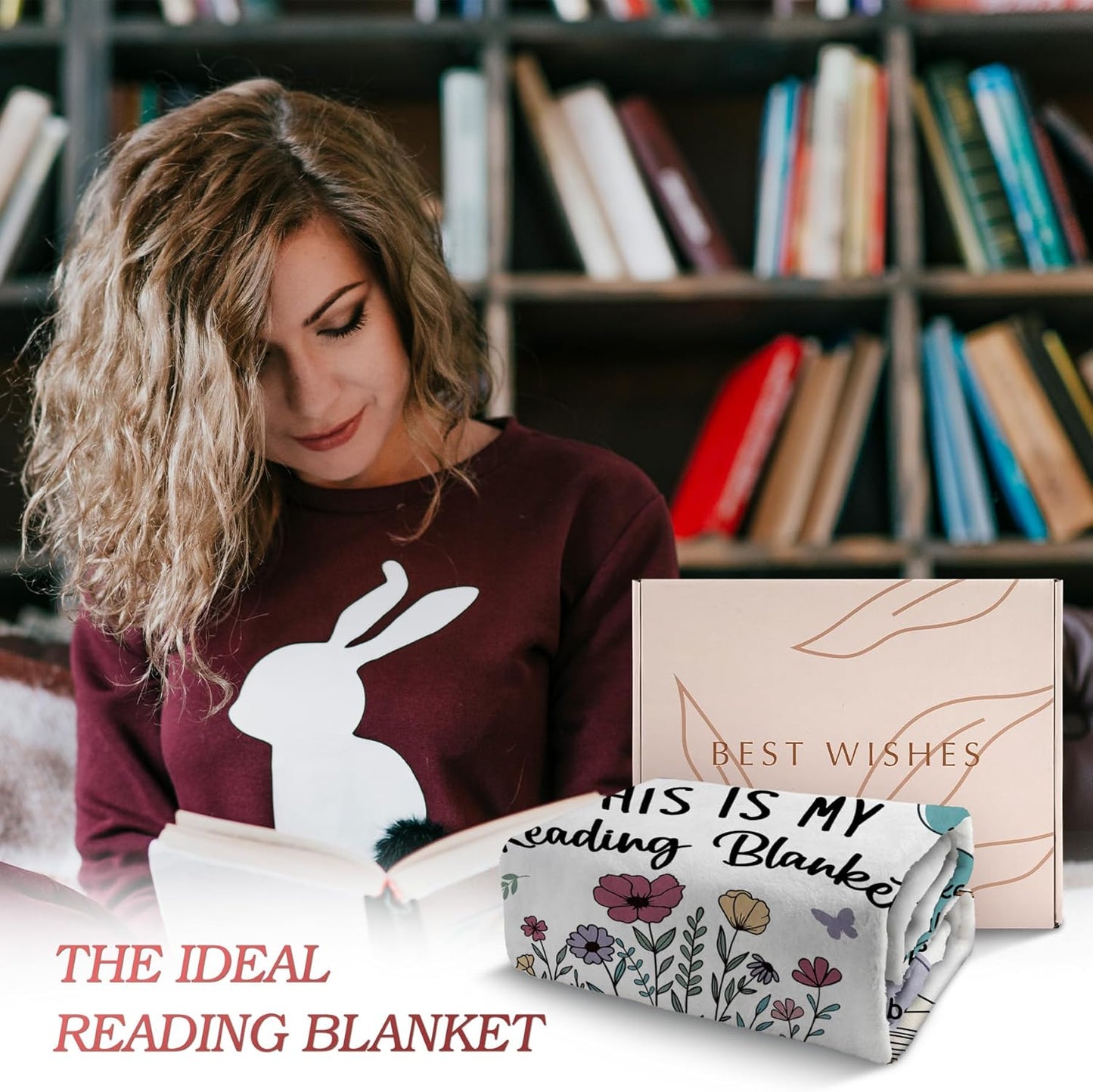 BaubleDazz Book Lovers Gifts for Women, This is My Reading Blanket with Flowers, Book Club Bookish Reading-Themed Birthday Gifts for Readers, Librarian, Bookworm, Girl, Watercolor Nap Blanket(50*60)