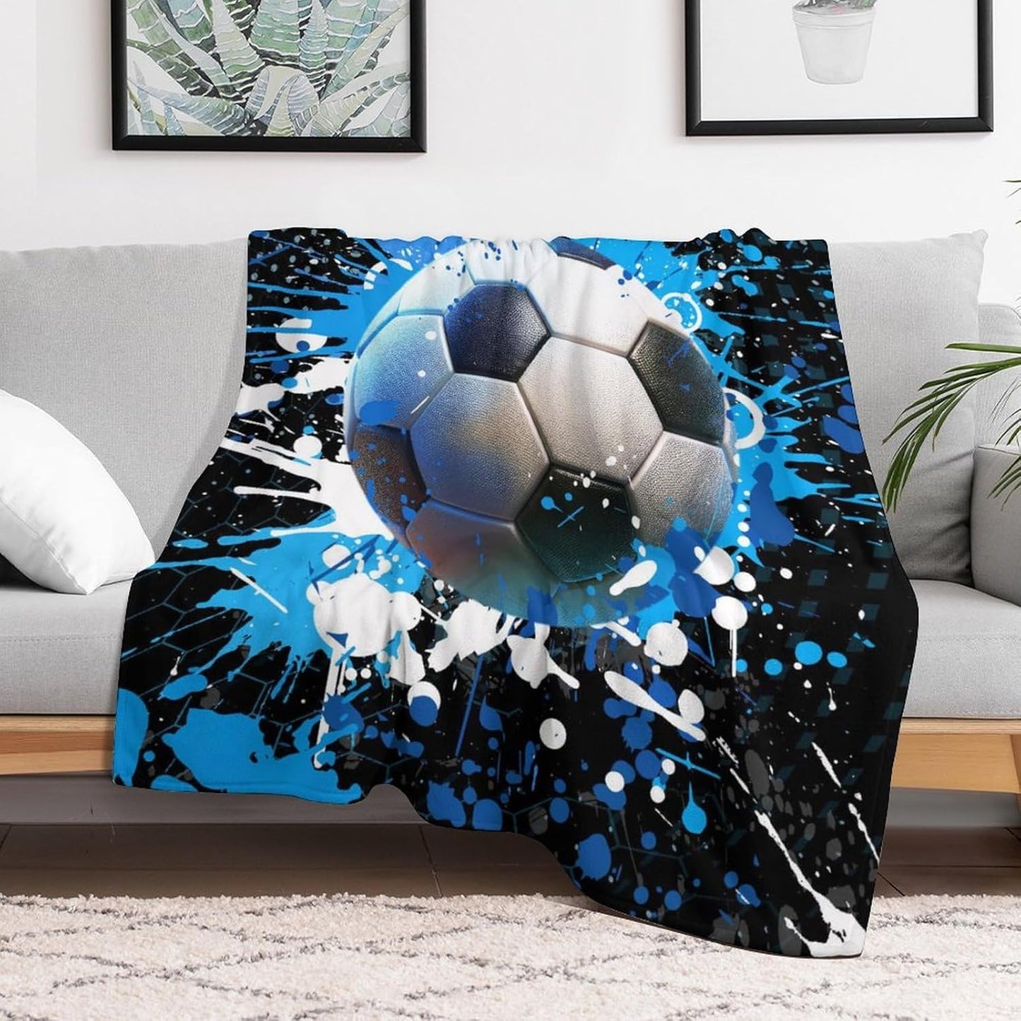 Soccer Throw Blanket - Soft Flannel Sports Blankets for Teens Adults Women Men Soccer Lovers - Warm Sportball Throw Blankets for All Season Lap, Chair, Sofa - 60"x50"