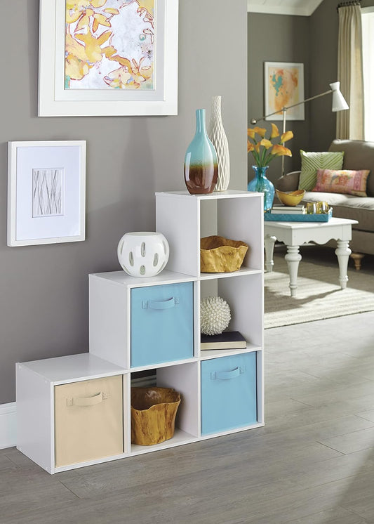ClosetMaid Cubeicals 3-2-1 Cube Storage Shelf Organizer Bookshelf, 3 Tier, Steps, Corner Unit, Easy Assembly, Wood, White Finish
