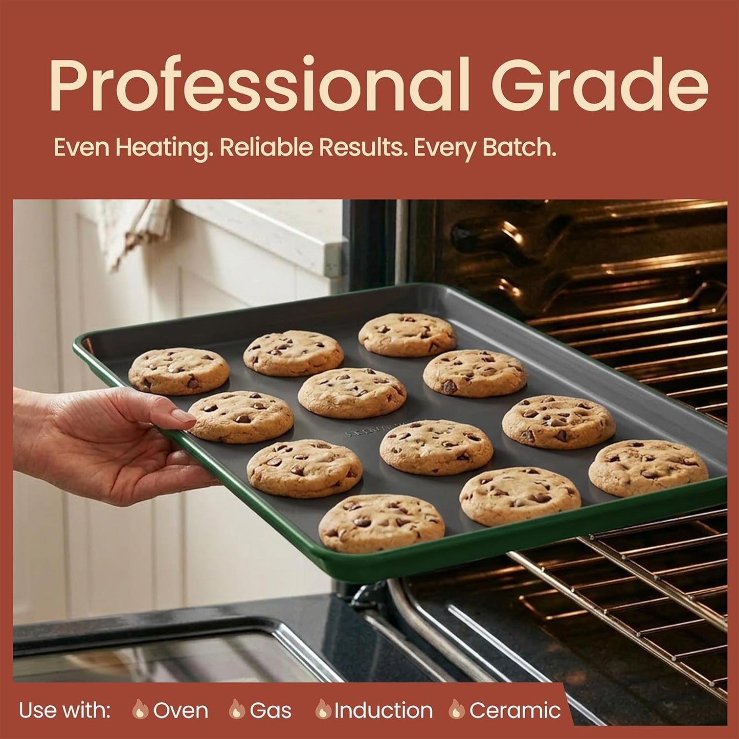 Bakken 8-Piece Ceramic Coated Bakeware Sets, Nonstick Aluminized Steel Pans with Muffin, Loaf, Cake, Roasting Pan, & Cooling Rack, Oven Safe Up To 500°F, Dishwasher Safe, BPA, PTFE & PFAS Free, Green