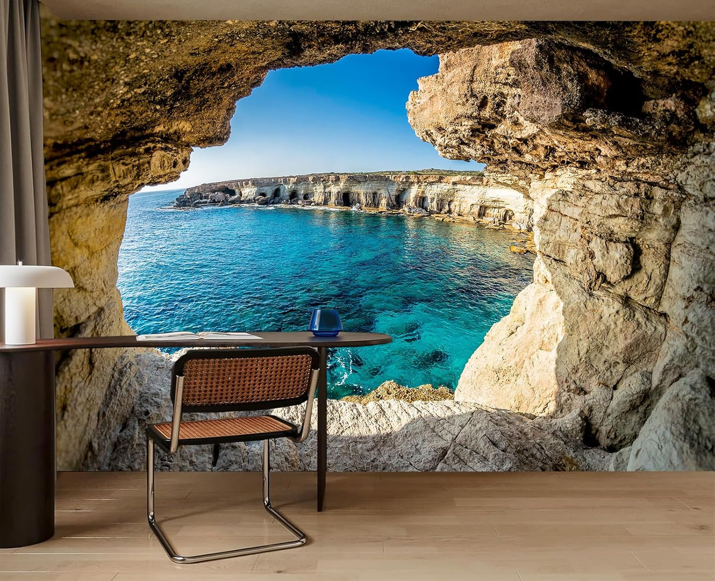 FLFK Sea Caves Landscape Wall Murals Peel and Stick 141.7"x98.4"- Self-Adhesive Wallpaper Large Poster Sticker for Bedroom Living Room Decor