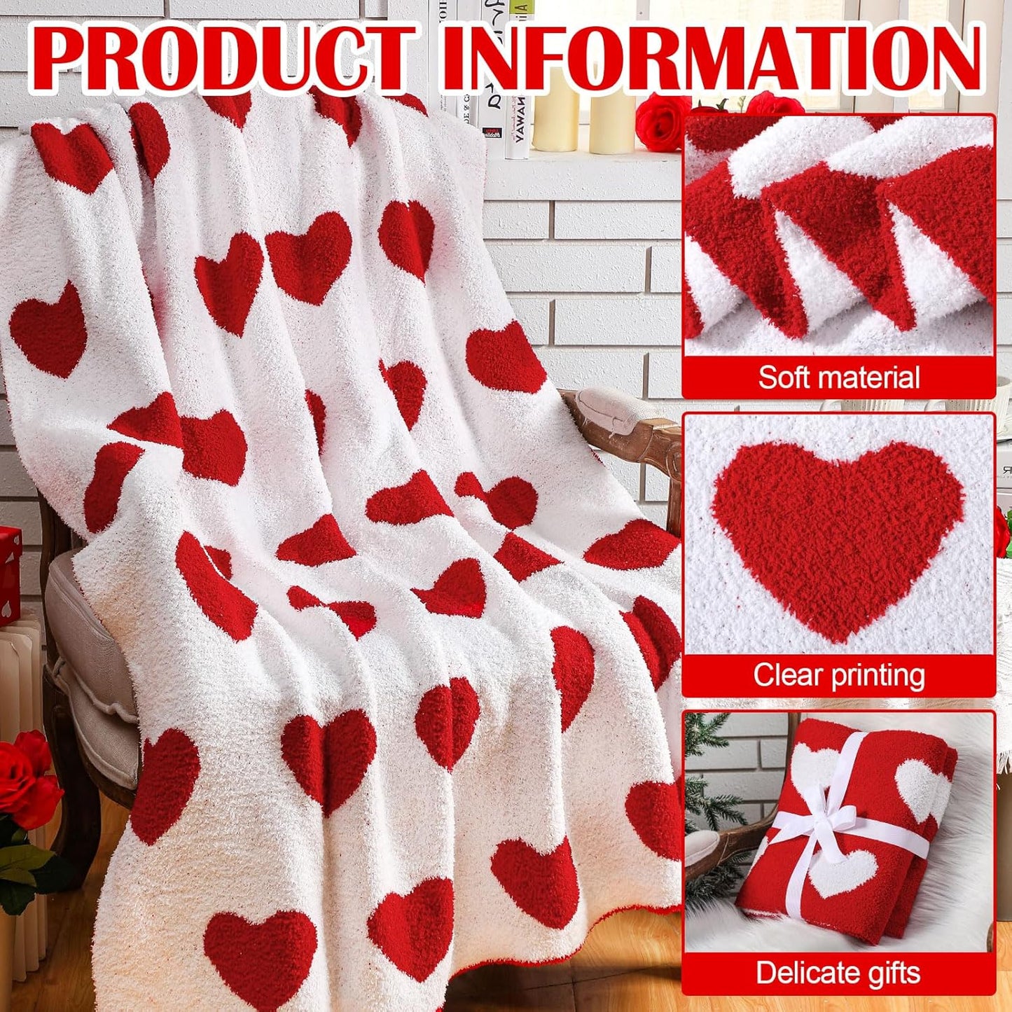 Valentine's Day Throw Blankets Pillow Gifts Set Valentines Gift Include Double Sided Flannel Blanket 50 x 60 Inch and Plush Throw Pillows Cushion for Couch Sofa Bed Decorations