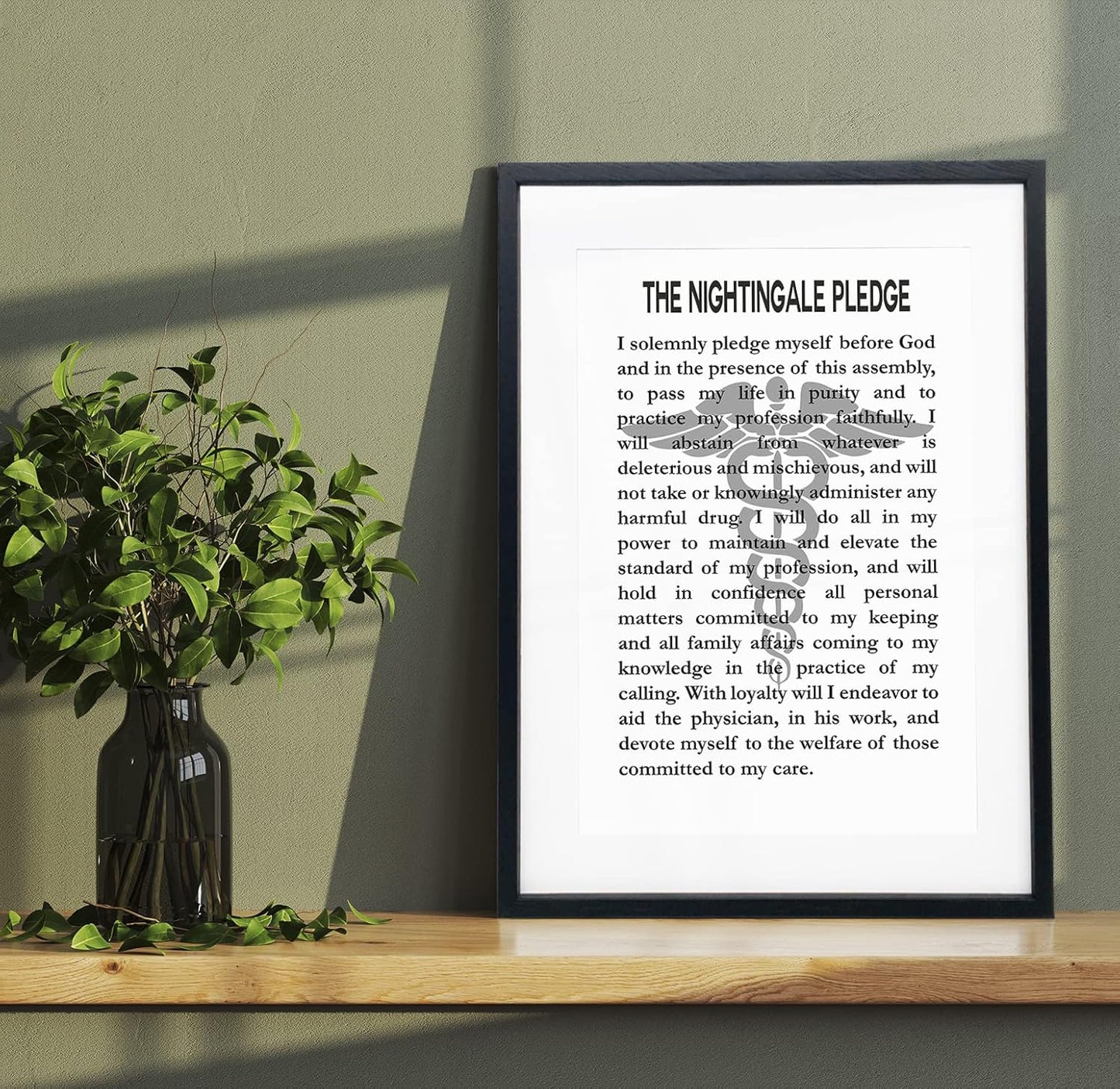 Nurse Graduation Gift Poster - Gift For Nurse Framed The Nightingale Pledge Framed Art Print / Nightingale Pledge Motivational Wall Art, Posters for Bedroom, Medical Gifts Quotes Wall Decor & Office Decor (8 x 10, White)
