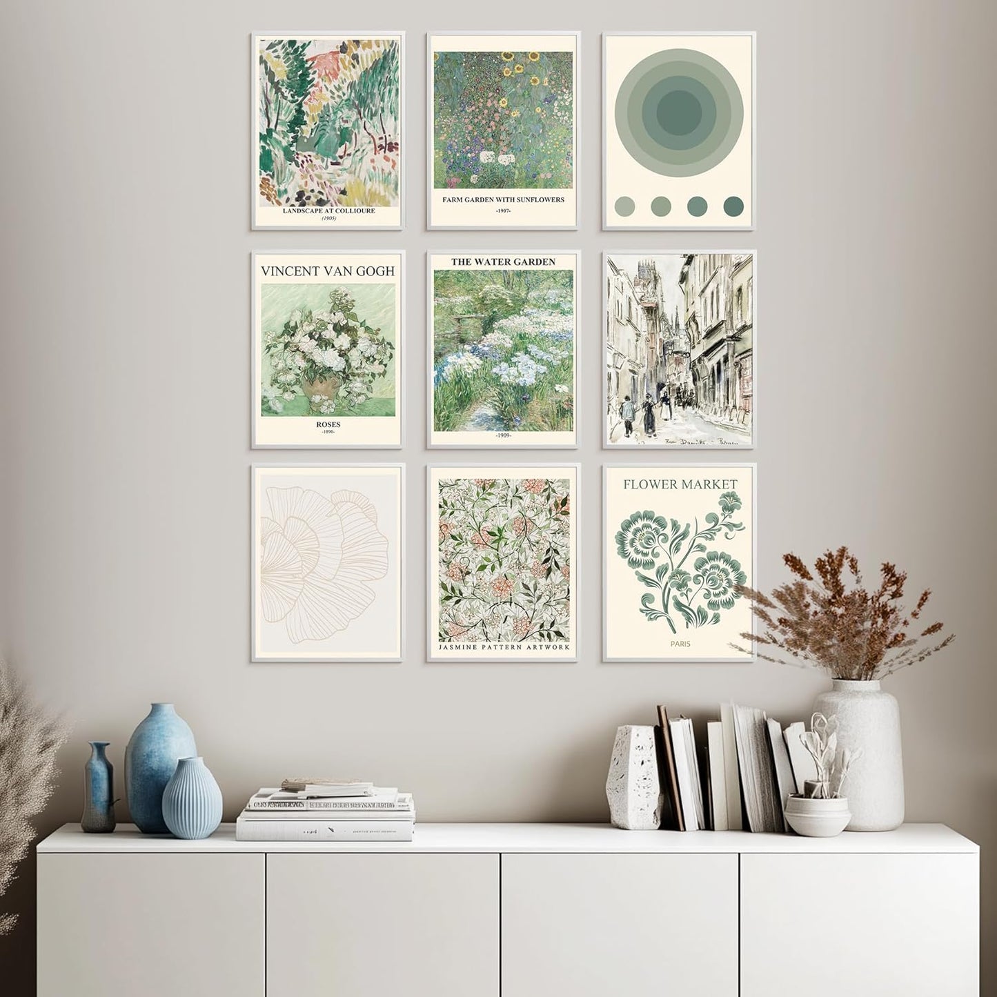 ZYLORI Sage Green Wall Art Set of 9-11x14 Unframed Vintage Floral Botanical Posters, Aesthetic Room Decor Prints for Bedroom, Living Room, Bathroom