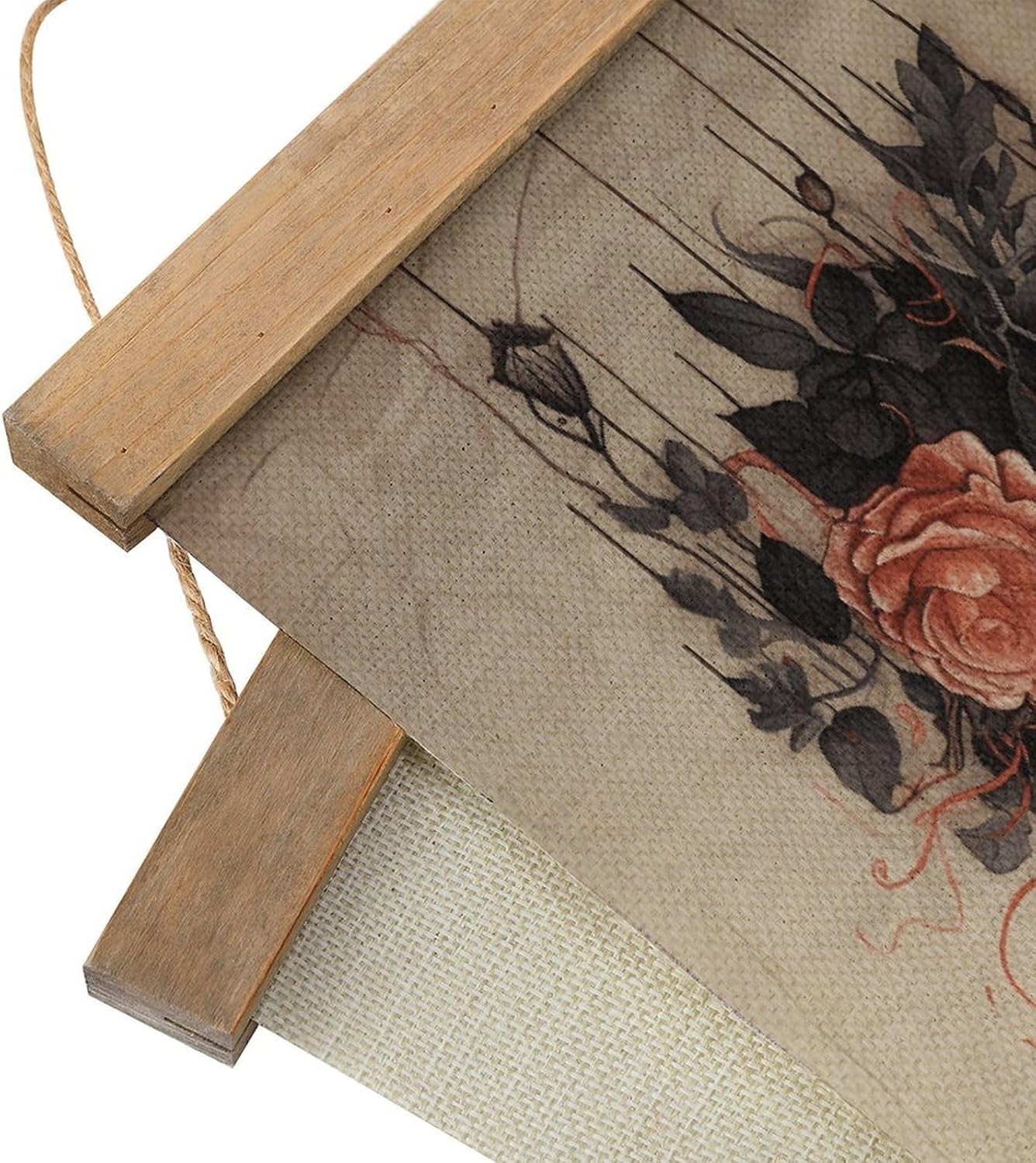 Vintage Ancient Skull And Flowers Poster with Wooden Frame Personalized Linen Hanging Scroll Painting Rustic Wall Hanging Illustrative Modern Artwork Decor for Home Living Room Bedroom Office